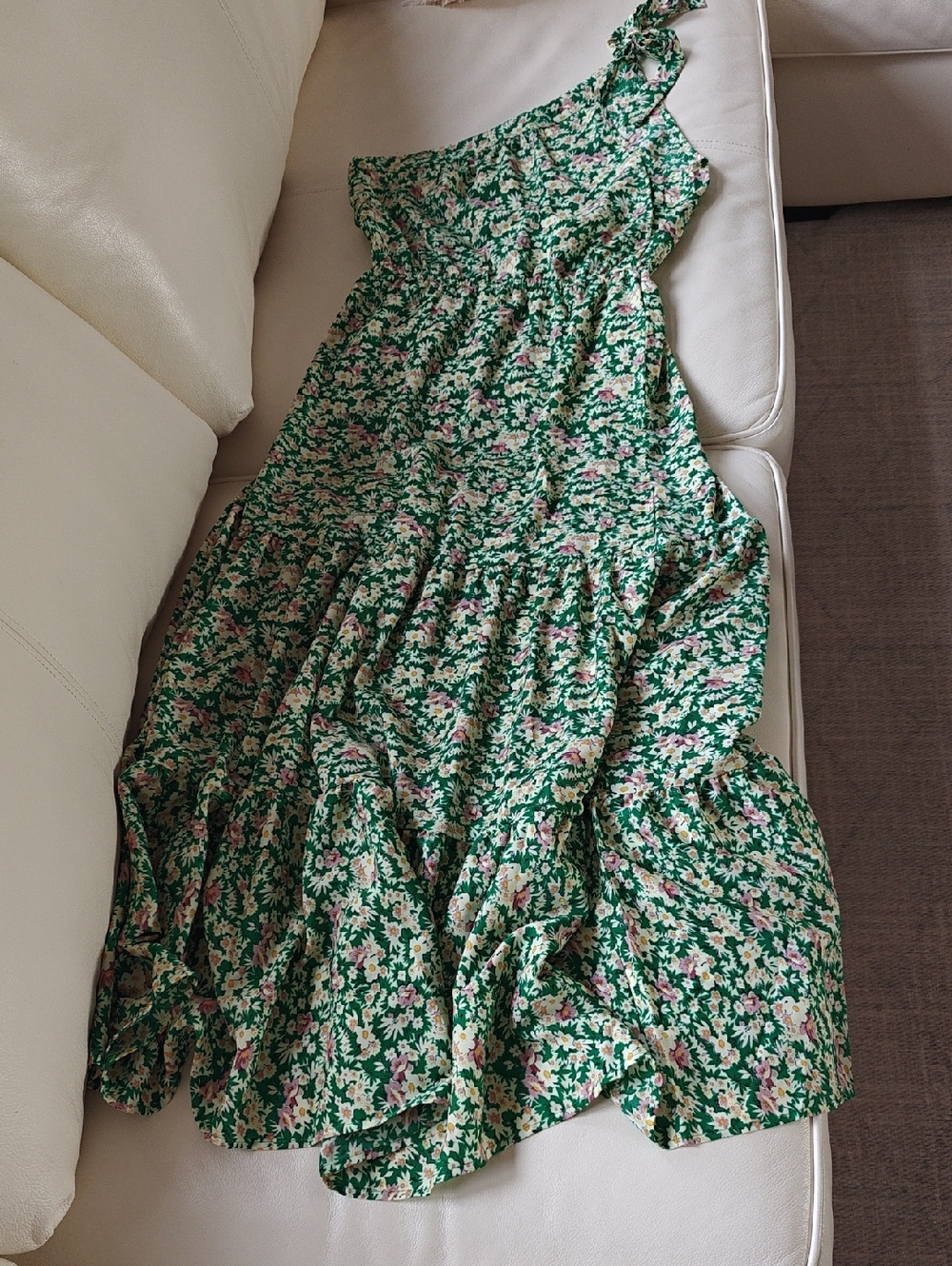 Floral Maxi Knot One-Shoulder Flowy Boho Dress